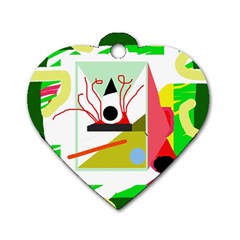 Green Abstract Artwork Dog Tag Heart (two Sides)