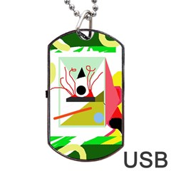 Green Abstract Artwork Dog Tag Usb Flash (one Side)