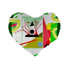 Green Abstract Artwork Standard 16  Premium Heart Shape Cushions