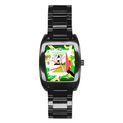 Green Abstract Artwork Stainless Steel Barrel Watch by Valentinaart