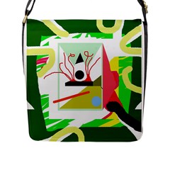 Green Abstract Artwork Flap Messenger Bag (l)  by Valentinaart