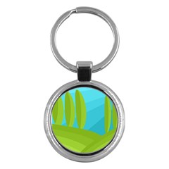 Green And Blue Landscape Key Chains (round)  by Valentinaart