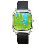 Green and blue landscape Square Metal Watch Front