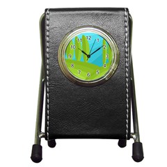 Green And Blue Landscape Pen Holder Desk Clocks by Valentinaart