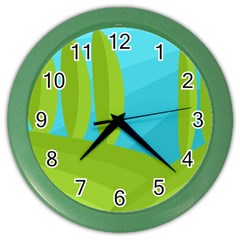 Green And Blue Landscape Color Wall Clocks by Valentinaart