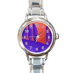 Purple And Orange Landscape Round Italian Charm Watch