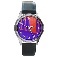 Purple And Orange Landscape Round Metal Watch