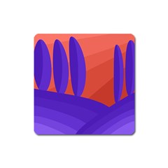 Purple And Orange Landscape Square Magnet by Valentinaart