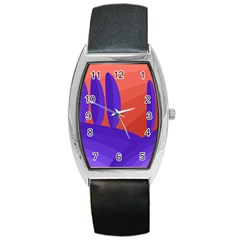 Purple And Orange Landscape Barrel Style Metal Watch