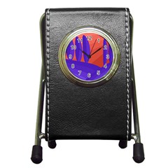 Purple And Orange Landscape Pen Holder Desk Clocks