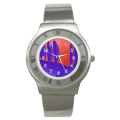 Purple And Orange Landscape Stainless Steel Watch by Valentinaart