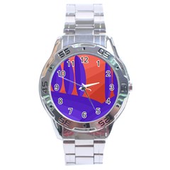 Purple And Orange Landscape Stainless Steel Analogue Watch by Valentinaart