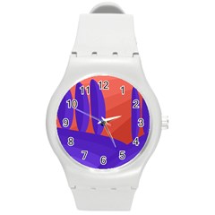 Purple And Orange Landscape Round Plastic Sport Watch (m)