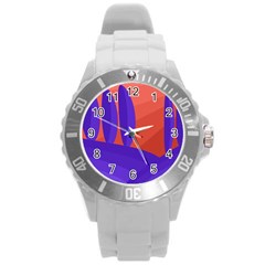 Purple And Orange Landscape Round Plastic Sport Watch (l) by Valentinaart