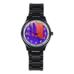 Purple And Orange Landscape Stainless Steel Round Watch