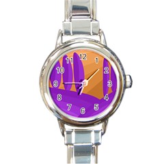 Orange and purple landscape Round Italian Charm Watch