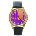 Orange and purple landscape Round Gold Metal Watch Front