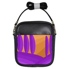 Orange and purple landscape Girls Sling Bags