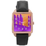 Orange and purple landscape Rose Gold Leather Watch  Front