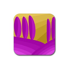 Yellow And Magenta Landscape Rubber Coaster (square) 