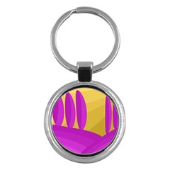 Yellow And Magenta Landscape Key Chains (round)  by Valentinaart