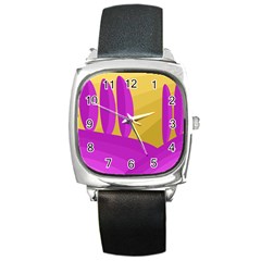 Yellow And Magenta Landscape Square Metal Watch by Valentinaart