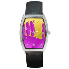 Yellow And Magenta Landscape Barrel Style Metal Watch by Valentinaart