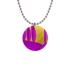 Yellow And Magenta Landscape Button Necklaces