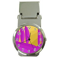 Yellow And Magenta Landscape Money Clip Watches by Valentinaart