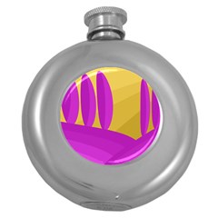 Yellow And Magenta Landscape Round Hip Flask (5 Oz) by Valentinaart