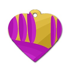 Yellow And Magenta Landscape Dog Tag Heart (two Sides)