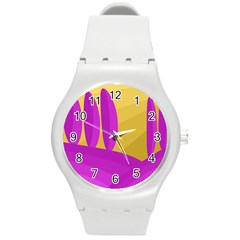 Yellow And Magenta Landscape Round Plastic Sport Watch (m)