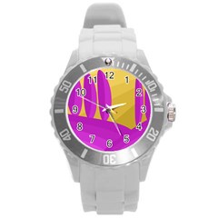 Yellow And Magenta Landscape Round Plastic Sport Watch (l) by Valentinaart