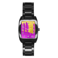 Yellow And Magenta Landscape Stainless Steel Barrel Watch