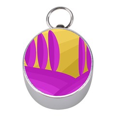 Yellow And Magenta Landscape Mini Silver Compasses