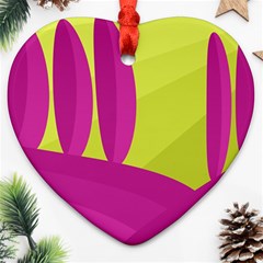 Yellow And Pink Landscape Ornament (heart)  by Valentinaart