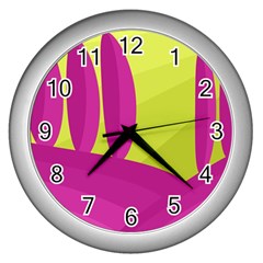 Yellow And Pink Landscape Wall Clocks (silver) 