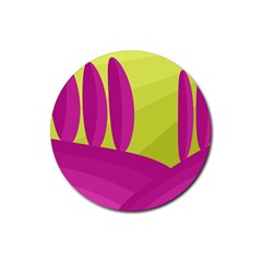 Yellow And Pink Landscape Rubber Coaster (round) 