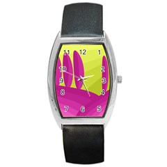 Yellow And Pink Landscape Barrel Style Metal Watch