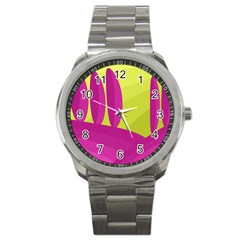 Yellow And Pink Landscape Sport Metal Watch