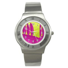 Yellow And Pink Landscape Stainless Steel Watch