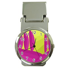 Yellow And Pink Landscape Money Clip Watches by Valentinaart