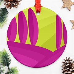 Yellow And Pink Landscape Round Ornament (two Sides) 