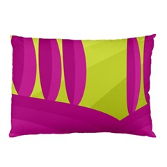 Yellow And Pink Landscape Pillow Case by Valentinaart