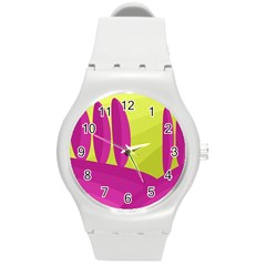 Yellow And Pink Landscape Round Plastic Sport Watch (m) by Valentinaart