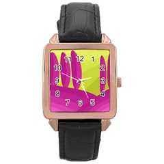 Yellow And Pink Landscape Rose Gold Leather Watch 