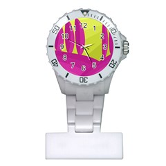 Yellow And Pink Landscape Plastic Nurses Watch by Valentinaart