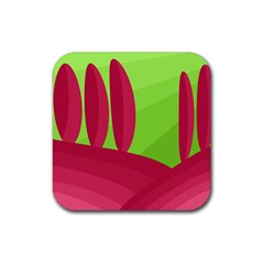 Green And Red Landscape Rubber Coaster (square) 