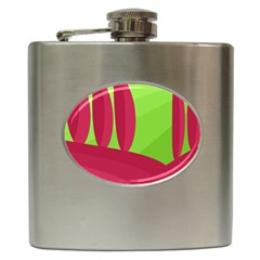 Green And Red Landscape Hip Flask (6 Oz)