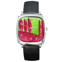 Green And Red Landscape Square Metal Watch